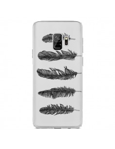 Coque Samsung S9 Plume Feather Noir Transparente - Rachel...