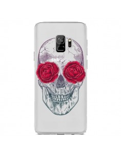 Coque Samsung S9 Tête de Mort Rose Fleurs Transparente -...