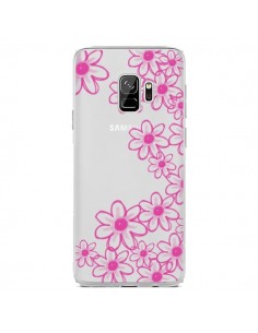 Coque Samsung S9 Pink Flowers Fleurs Roses Transparente -...