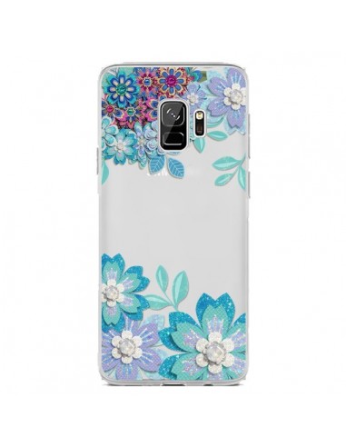 Coque Samsung S9 Winter Flower Bleu, Fleurs d'Hiver Transparente - Sylvia Cook