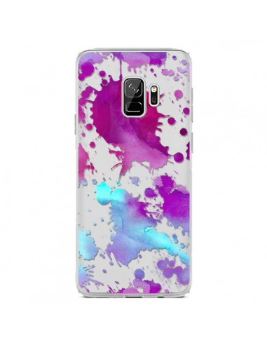 Coque Samsung S9 Watercolor Splash Taches Bleu Violet Transparente - Sylvia Cook