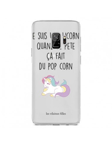 Coque Samsung S9 Je suis une licorne, quand je pète ça fait du pop corn Transparente - Les Vilaines Filles