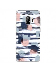 Coque Samsung S9 Watercolor Stains Stripes Navy - Ninola...