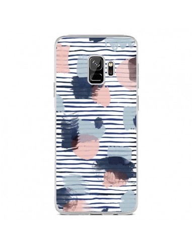 Coque Samsung S9 Watercolor Stains Stripes Navy - Ninola Design