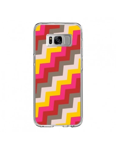 Coque Samsung S8 Lignes Triangle Azteque Rose Rouge - Eleaxart