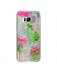 Coque Samsung S8 Fleur Flower Rose Vert Transparente -...