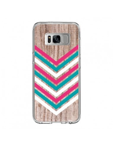 Coque Samsung S8 Tribal Aztèque Bois Wood Flèche Rose Bleu - Laetitia