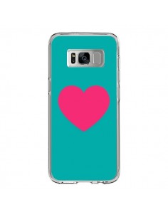 Coque Samsung S8 Coeur Rose Fond Bleu  - Laetitia