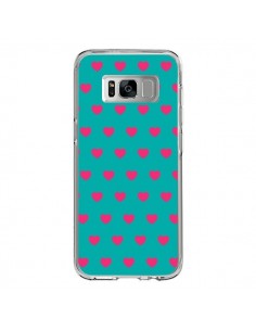 Coque Samsung S8 Coeurs Roses Fond Bleu - Laetitia