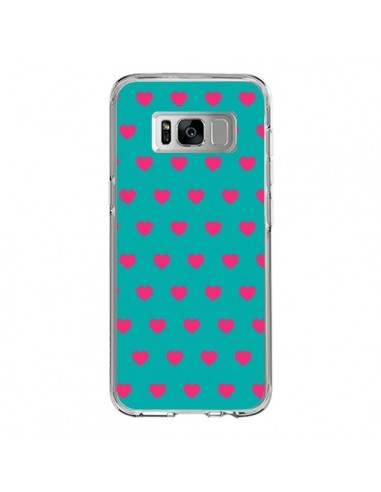 Coque Samsung S8 Coeurs Roses Fond Bleu - Laetitia