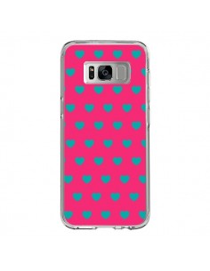 Coque Samsung S8 Coeurs Bleus Fond Rose - Laetitia