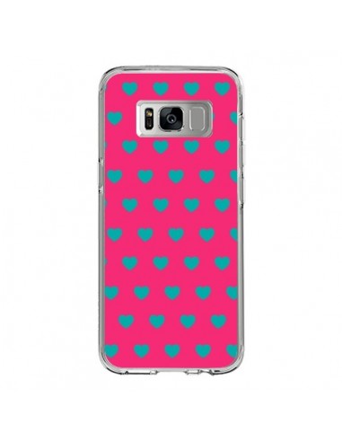 Coque Samsung S8 Coeurs Bleus Fond Rose - Laetitia