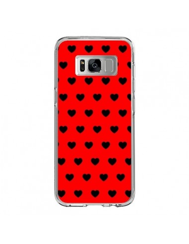Coque Samsung S8 Coeurs Noirs Fond Rouge - Laetitia