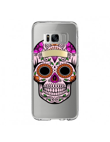 Coque Samsung S8 Tête de Mort Mexicaine Noir Rose Transparente - Laetitia