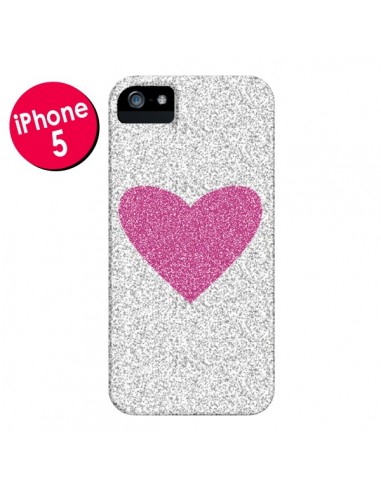 Coque Coeur Rose Argent Love pour iPhone 5 et 5S - Mary Nesrala