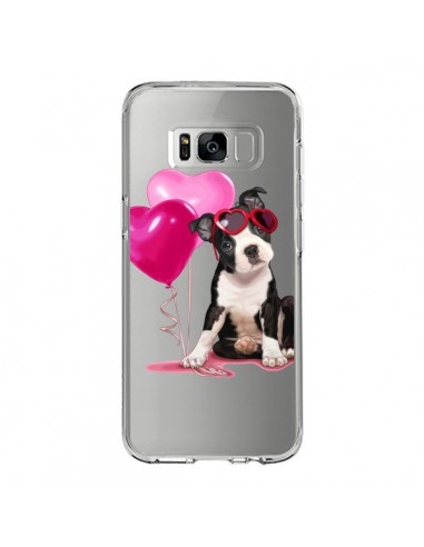Coque Samsung S8 Chien Dog Ballon Lunettes Coeur Rose Transparente - Maryline Cazenave