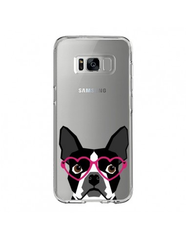 Coque Samsung S8 Boston Terrier Lunettes Coeurs Chien Transparente - Pet Friendly