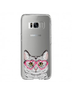 Coque Samsung S8 Chat Gris Lunettes Coeurs Transparente -...