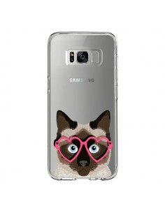 Coque Samsung S8 Chat Marron Lunettes Coeurs Transparente...
