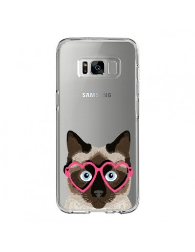 Coque Samsung S8 Chat Marron Lunettes Coeurs Transparente - Pet Friendly