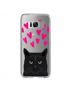 Coque Samsung S8 Chat Noir Coeurs Transparente - Pet...