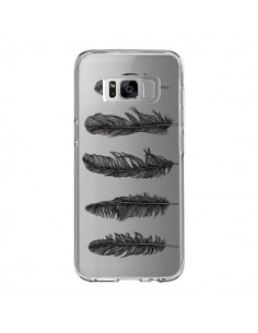 Coque Samsung S8 Plume Feather Noir Transparente - Rachel...