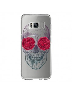 Coque Samsung S8 Tête de Mort Rose Fleurs Transparente -...