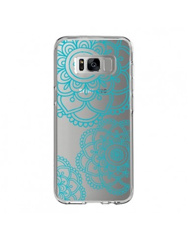 Coque Samsung S8 Mandala Bleu Aqua Doodle Flower Transparente - Sylvia Cook