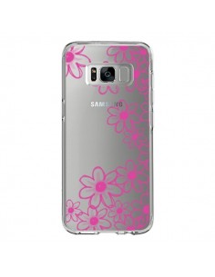 Coque Samsung S8 Pink Flowers Fleurs Roses Transparente -...