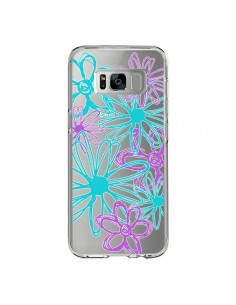 Coque Samsung S8 Turquoise and Purple Flowers Fleurs...