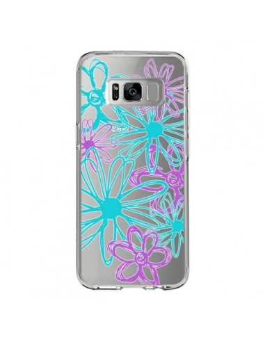 Coque Samsung S8 Turquoise and Purple Flowers Fleurs Violettes Transparente - Sylvia Cook