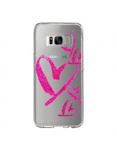 Coque Samsung S8 Pink Heart Coeur Rose Transparente -...