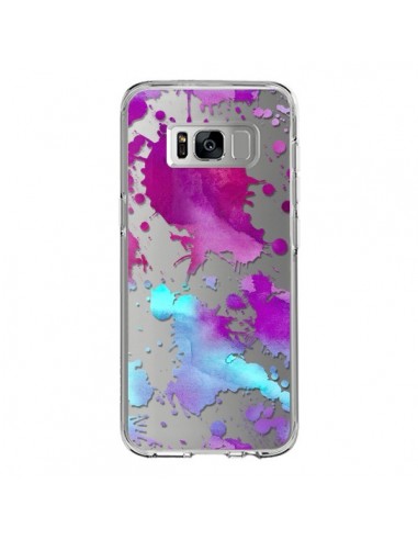 Coque Samsung S8 Watercolor Splash Taches Bleu Violet Transparente - Sylvia Cook