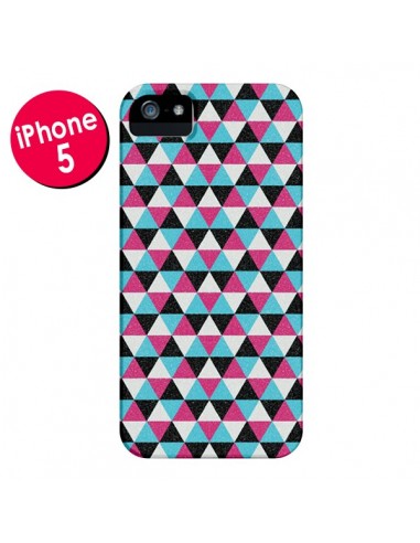 Coque Azteque Triangles Rose Bleu Gris pour iPhone 5 et 5S - Mary Nesrala