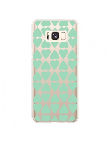 Coque Samsung S8 Plus Coeurs Heart Mint Bleu Vert Transparente - Project M