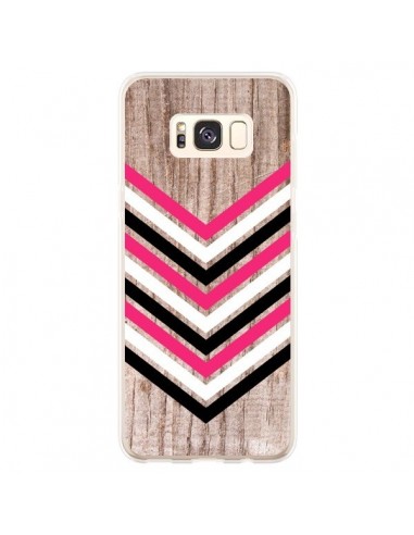 Coque Samsung S8 Plus Tribal Aztèque Bois Wood Flèche Rose Blanc Noir - Laetitia