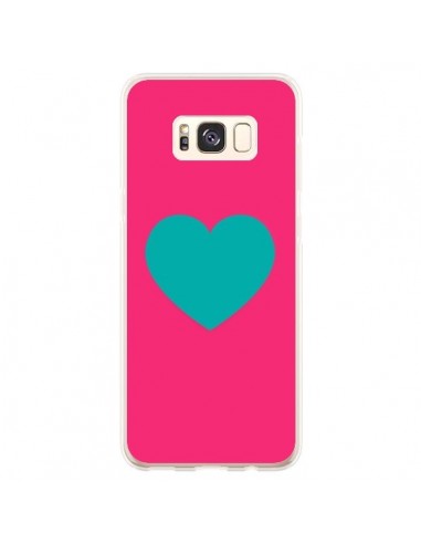 Coque Samsung S8 Plus Coeur Bleu Fond Rose - Laetitia