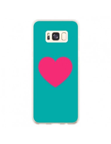 Coque Samsung S8 Plus Coeur Rose Fond Bleu  - Laetitia