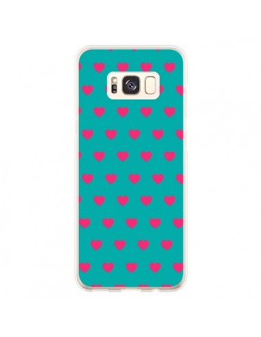 Coque Samsung S8 Plus Coeurs Roses Fond Bleu - Laetitia