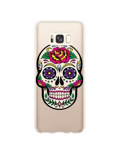 Coque Samsung S8 Plus Tête de Mort Mexicaine Fleurs Transparente - Laetitia