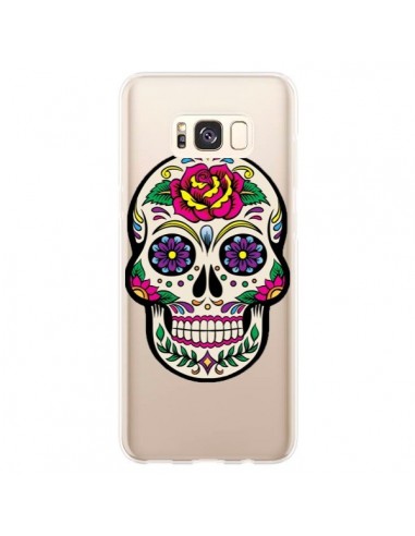 Coque Samsung S8 Plus Tête de Mort Mexicaine Fleurs Transparente - Laetitia