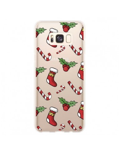 Coque Samsung S8 Plus Chaussette Sucre d'Orge Houx de Noël transparente - Nico