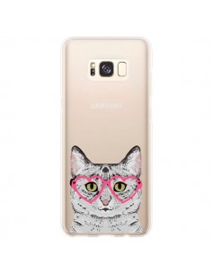 Coque Samsung S8 Plus Chat Gris Lunettes Coeurs...