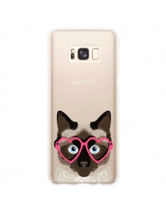 Coque Samsung S8 Plus Chat Marron Lunettes Coeurs...