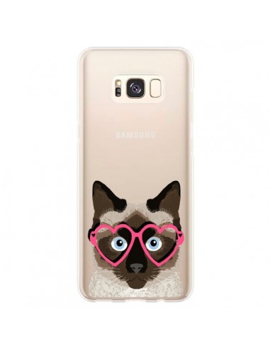 Coque Samsung S8 Plus Chat Marron Lunettes Coeurs Transparente - Pet Friendly