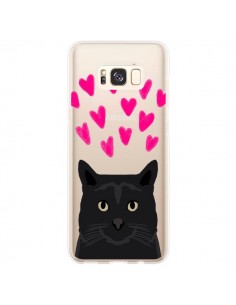 Coque Samsung S8 Plus Chat Noir Coeurs Transparente - Pet...