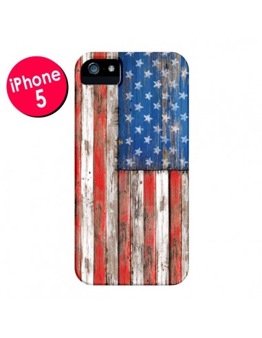 Coque Drapeau USA Vintage Bois Wood pour iPhone 5 et 5S - Maximilian San