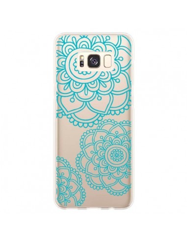 Coque Samsung S8 Plus Mandala Bleu Aqua Doodle Flower Transparente - Sylvia Cook