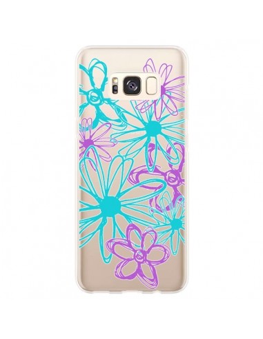 Coque Samsung S8 Plus Turquoise and Purple Flowers Fleurs Violettes Transparente - Sylvia Cook