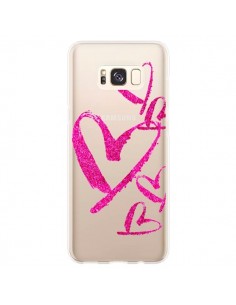 Coque Samsung S8 Plus Pink Heart Coeur Rose Transparente...